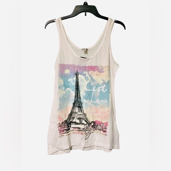Guess Mademoiselle Paris Graphic White Tank Top - Picture 1 of 3